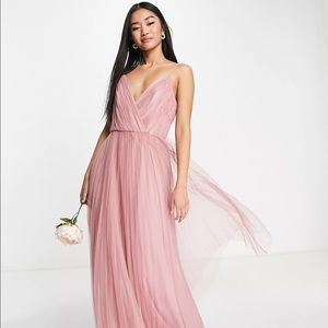 ASOS DESIGN cami pleated tulle maxi dress in rose